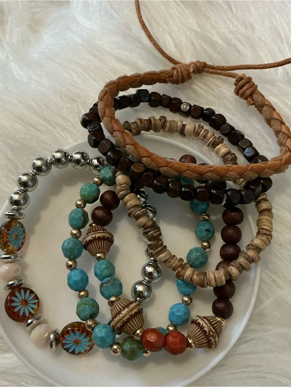 Set of six boho style bracelets